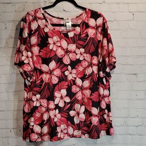 Floral Pink and Black Women's Swim Top And Black Swim Shorts
